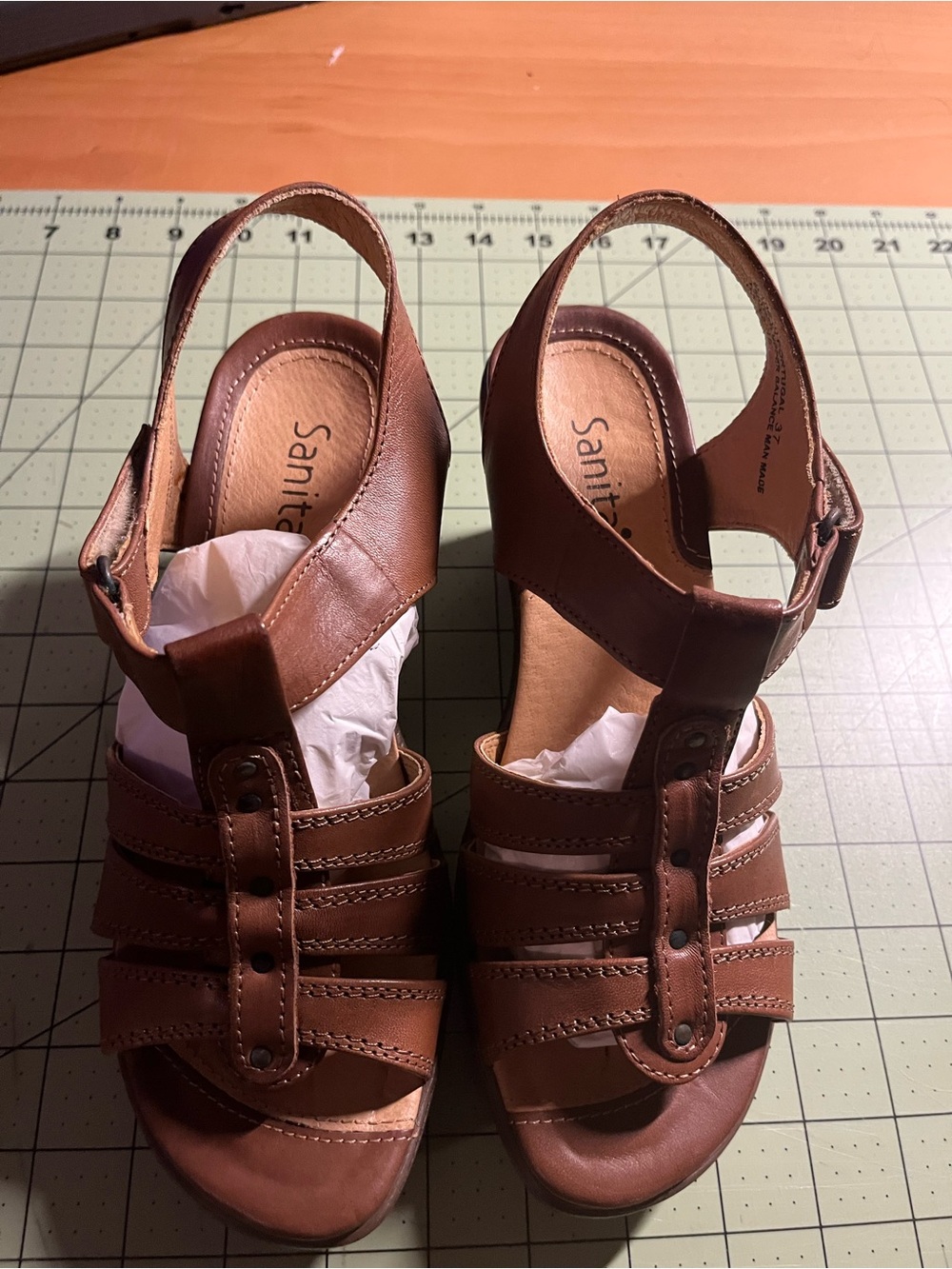 Sanita Cognac Brown Leather Strappy Slingback Sandals